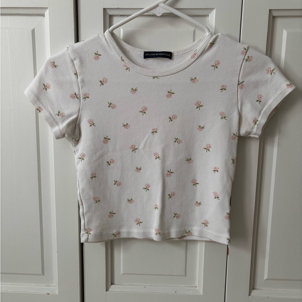 Brandy Melville Floral Print Baby Tee - White